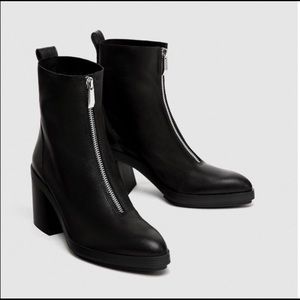 Zara High Heel Leather Ankle Boots with Zipper